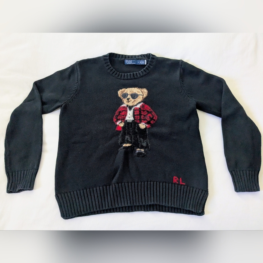 Ralph Lauren Charcoal Cotton-Blend Sweater with Bear